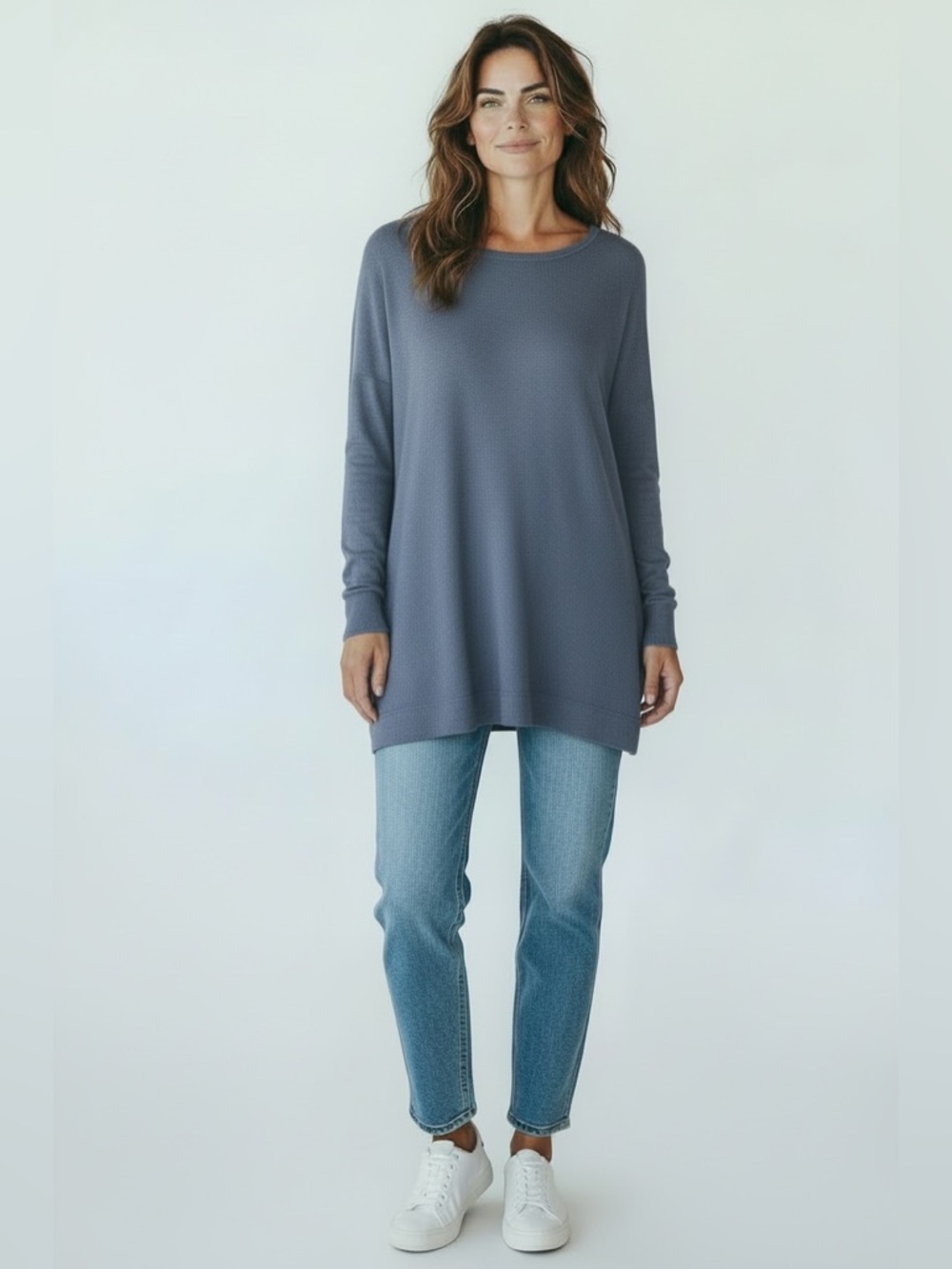 2/$30 J. Jill Blue Cotton Knit Long Sleeve Soft Tunic Top Sweater